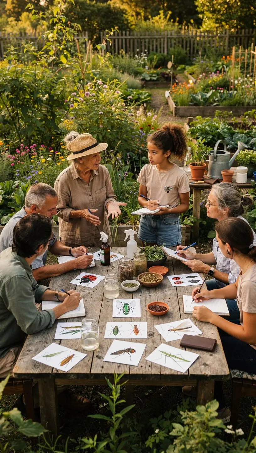 Membros de clube de jardinagem em workshop prático.