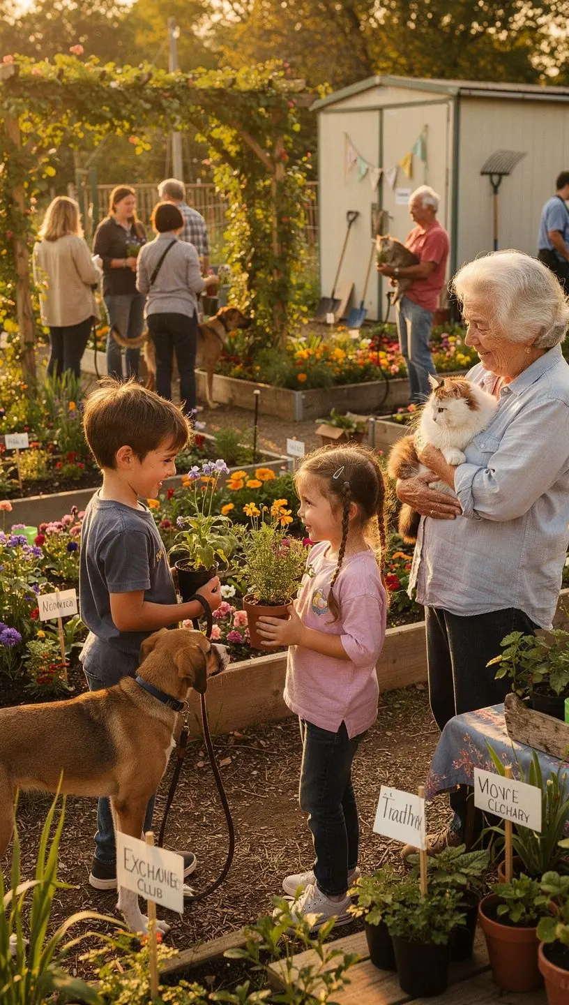 Comunidade de jardinagem sustentável em troca de plantas.